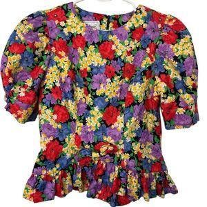Vintage Retro Antonia Floral Puff Sleeve Blouse